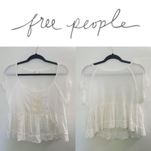 Free People White Bead Lace Short Sleeve Crop Top